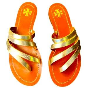 TORY BURCH sz 7 strappy, gold gladiator sandals preowned